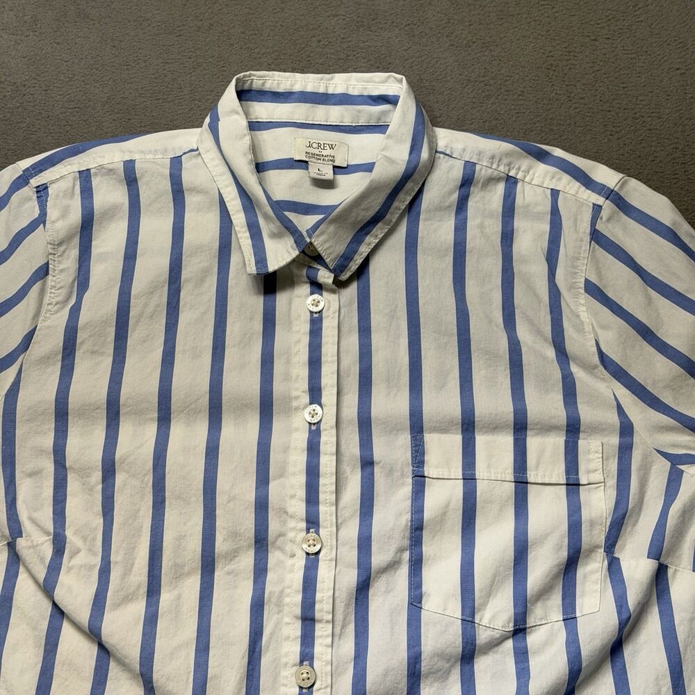 J.Crew Womens Large Button Up Shirt Blue White Striped Long Sleeve Stretch Top - Picture 4 of 8